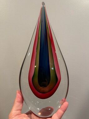 Murano Sommerso Teardrop Art Glass Sculpture 11.5” - Heavy